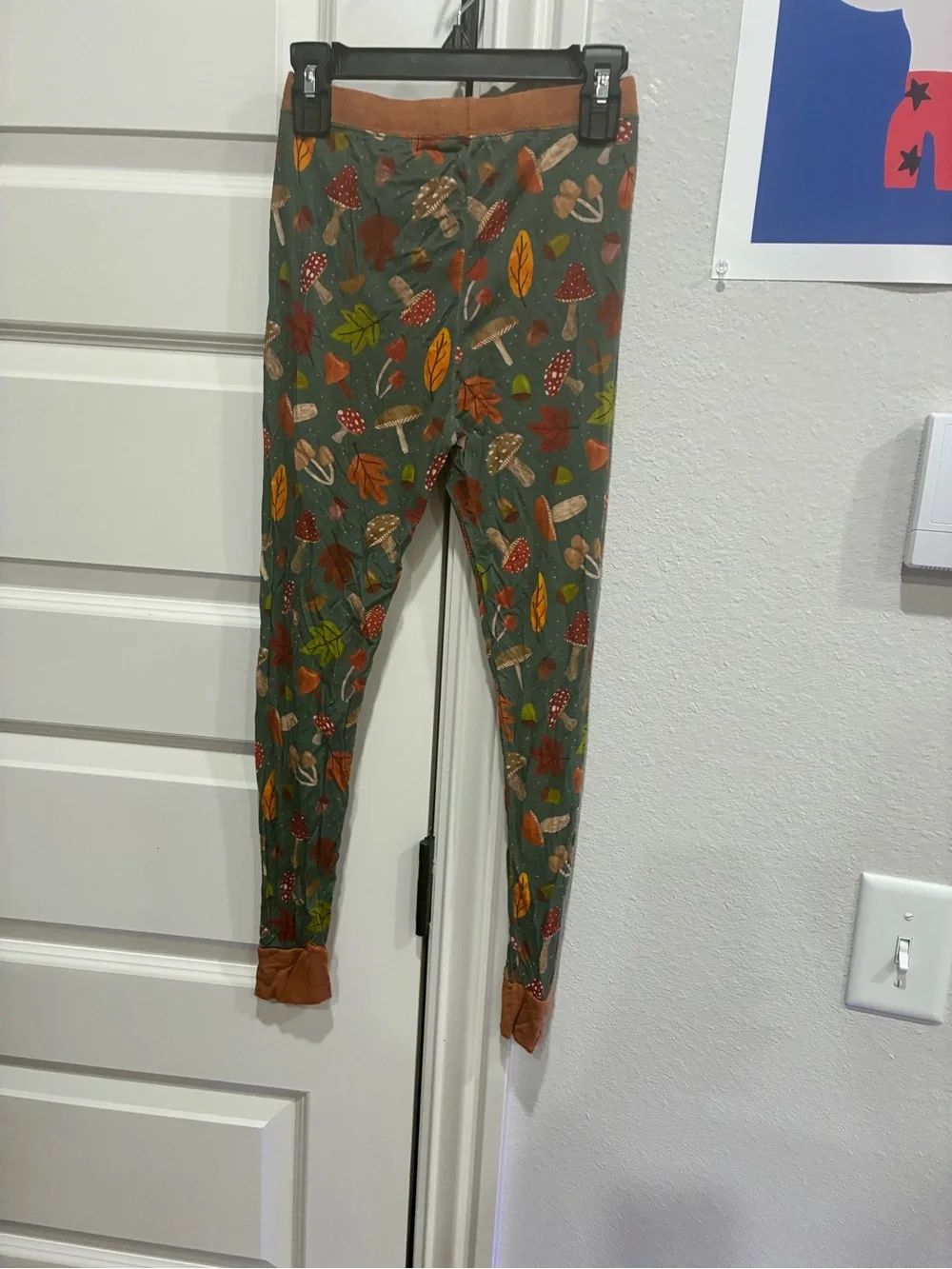 Little Sleepies Green Leaf & Mushroom Pajama Leggings with Rust Trim